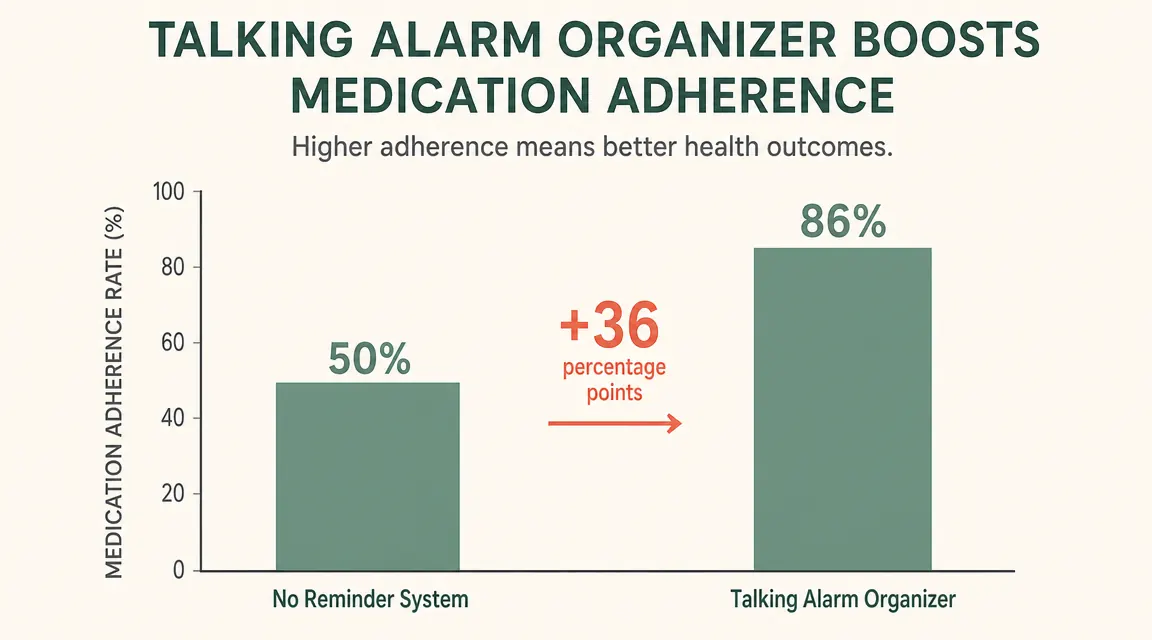 Chart showing medication adherence rates with and without an alarm reminder system, simple bar chart style